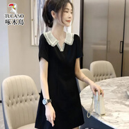 啄木鳥夏季新款顯瘦小黑短裙氣質(zhì)減齡 黑色 M 建議85-100斤