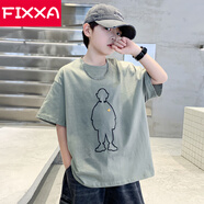 FIXXA男童短袖t恤2025夏季新款兒童韓版潮酷半袖衫漸變色大童男孩上衣T 綠色T恤 150
