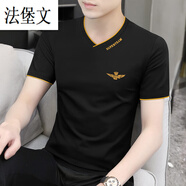 法堡文v領(lǐng)t恤男速干莫代爾士短袖夏V領(lǐng)高端體恤上衣 111款-黑色 M 105-120斤合身