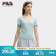 FILA斐樂短袖T恤女子針織上衣2025夏季新款小狐貍時尚休閑運動修身T 果灰綠-GN 2XL 180/96A/XXL