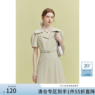范思藍(lán)恩23FS12427法式翻領(lǐng)收腰氣質(zhì)通勤感小眾設(shè)計(jì)連衣裙夏新款 黃卡其 M