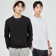佐丹奴（Giordano）【2件裝】佐丹奴長(cháng)袖t恤男新款純棉基礎款純色圓領(lǐng)打底衫18023811 01_白_黑 S _小碼