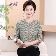 婉荷中老年女裝媽媽裝上衣大碼寬松休閑t恤春夏七分袖小衫50-60歲衣服
