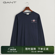 GANT【100%棉】甘特春季休閑刺繡柔軟內(nèi)搭經(jīng)典純色圓領(lǐng)長(zhǎng)袖男T恤 433夜藍(lán)色 XL