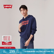 Levi's【特價來襲】李維斯情侶同款經(jīng)典寬松休閑logo套頭連帽衛(wèi)衣 藏藍色 19622-0007 S