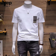 JEEP SPIRIT尾單男士短袖t恤2025新款春夏韓版潮流修身青年印花圓領(lǐng)T恤 928白色 M