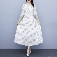 夏典素訂女王（SE.PSTP）氣質(zhì)優(yōu)雅白色波點(diǎn)連衣裙2025新款修身大擺長(cháng)裙波西米亞超仙公主裙 白色波點(diǎn) M 95-105