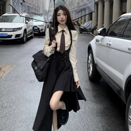法舒琳春季新款韓系甜辣風(fēng)背帶裙百搭套裝女兩件套復(fù)古休閑感裙子休閑氣 襯衫+背帶裙【兩件套送領(lǐng)帶】 M 【建議90-105斤】