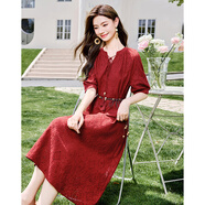 似水年華2025夏季新款波西米亞風(fēng)紅色時(shí)尚顯瘦小個(gè)子連衣裙 11紅色 S