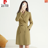 皮爾卡丹（pierre cardin）職業(yè)西裝連衣裙女早秋新款高端工作服顯瘦氣質(zhì)工裝裙赫本風小黑裙 姜黃色連衣裙 L