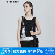 S.DEER圣迪奧夏季女裝時(shí)尚百搭圓領(lǐng)肌理破洞印花背心T恤S21280301 黑色/91 S 160