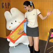 蓋璞女裝2025夏季新款刺繡logo撞色包邊坑條短袖T恤活力上衣766080