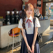 東京歲時(shí)記jk抱嬰袋裙女小個(gè)子學(xué)院風(fēng)短袖白襯衫洋裝套裝女盛夏服 簡(jiǎn)音女子短袖襯衫 贈(zèng)送酒紅色領(lǐng) S