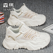 森馬（senma）男鞋秋季網(wǎng)面透氣百搭青少年運(yùn)動(dòng)休閑跑步防滑厚底增高黑色老爹鞋 米色 44 標(biāo)準(zhǔn)運(yùn)動(dòng)尺碼