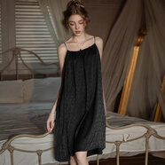 GUTK【100%桑蠶絲】性感睡衣帶胸墊純欲風(fēng)吊帶睡裙寬松少女絲綢家居服 黑色【不帶胸墊】 L 【推薦100-120斤】