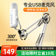 好牧人 錄音設(shè)備直播麥克風(fēng)電腦USB筆記本臺(tái)式主播話筒K歌游戲有聲書專業(yè)配音YY語音視頻會(huì)議電容麥 白色【USB·電腦專用】-懸臂支架款