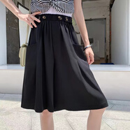 JPUZ加肥加大碼短裙褲女夏季垂墜感松緊腰五分闊腿褲顯瘦休閑胖MM寬松 黑色 M 【建議95斤以?xún)取?
                                         title=