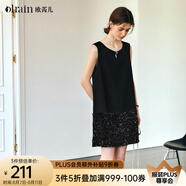 Olrain歐芮兒法式黑色連衣裙女春季2025新款無袖拼接亮片短裙 黑色 M