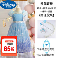 迪士尼（Disney）愛莎公主裙女童夏裝新款冰雪奇緣艾莎連衣裙生日禮服蓬蓬紗裙elsa 裙子+皇冠+魔法棒+辮子+項鏈 110 cm（建議身高100-110cm）