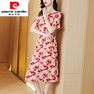 皮爾卡丹（pierre cardin）真i絲碎花中年媽媽氣質(zhì)蠶絲連衣裙夏裝2025顯瘦夏季裙子新款洋氣 女裝十大品牌 紅色 NRJ-2FE262B- M 【建議80-101斤】