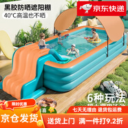 諾澳（nuoao）充氣游泳池兒童寶寶嬰兒室內(nèi)戲水家庭大型戶外水上帶滑梯帳篷樂園 1.5青橙三環(huán)腳泵套餐