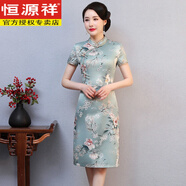 恒源祥 2025新款旗袍改良版中國風(fēng)單層修身優(yōu)雅日常中長款旗袍連衣裙女 2116-綠色牡丹 3XL 【建議126-136斤左右】