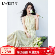 朗文斯?。↙.WEST）2025夏季新款海邊度假露肩長款碎花無袖掛脖連衣裙 黃色花 L 110-120斤