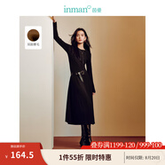 茵曼（INMAN）設(shè)計感長袖磨毛連衣裙2025春秋季女裝新品收腰顯瘦打底長裙子 玄黑色 L