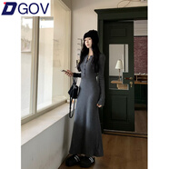 DGOV灰色長袖針織連衣裙女春秋毛衣打底內(nèi)搭包臀裙子收腰顯瘦氣質(zhì)長裙 灰色zt M 【90-105斤】