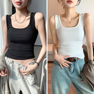 樂(lè)卡利【兩件裝】吊帶背心內(nèi)搭女夏新款u領(lǐng)螺紋打底無(wú)袖t恤美背修身上衣 白色+黑色M  推薦80-100斤
