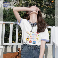 JEANSWEST CLUB真維斯短袖女t恤夏季拼接撞色純棉上衣2025新款體恤衫