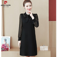 皮爾卡丹（pierre cardin）2025春秋新款200斤胖m妹裙子女寬松大碼雪紡長(cháng)袖拼接假兩件連衣裙 黑色 2XL 建議130-140斤