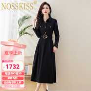 NOSSKISS奢侈高檔品牌襯衫連衣裙女2025秋季新款收腰修身顯瘦氣質(zhì)百搭裙子 黑色 L 建議105-115斤