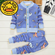 G.DUCKKIDS嬰兒套裝加絨衣服加厚秋冬小童開(kāi)衫男女童外套寶寶毛衣針織衫保暖 藍恐龍+金絲款-+奰 加絨 73