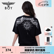 BOY LONDON【暗黑羅盤(pán)】夏情侶款短袖權杖印花炸街潮牌T恤N01906 黑印銀N01906 經(jīng)典升級款 S