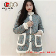 皮爾卡丹（pierre cardin）品牌高檔羽絨棉衣棉服女東北碎花大花棉襖盤(pán)扣冬季民族風(fēng)加厚外套 灰綠色(加絨加厚) XL 參考(90-105斤)