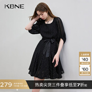 KBNE連衣裙女黑色法式波點(diǎn)綁帶2025夏季新款百搭顯瘦收腰裙子女 黑底圓點(diǎn) S