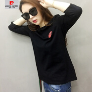 皮爾卡丹（pierre cardin）歐洲站夏裝女裝2025新款歐貨潮內搭中袖白色t恤女秋冬打底衫上衣 黑色 S