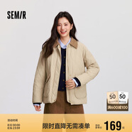 森馬（Semir）[商場同款]棉服女中長款輕薄寬松拼接翻領(lǐng)2024冬棉衣101724112007
