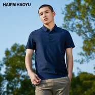 HAIPAIHAOYU冰絲速干短袖POLO衫男女休閑運動t恤情侶款翻領(lǐng)上衣 藏青色 男款 XL