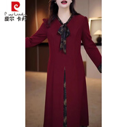 皮爾卡丹（pierre cardin）喜婆婆婚宴裝媽媽結(jié)婚禮服連衣裙子女春秋大碼胖MM遮肚假兩件寬松 紅色 2XL 建議130-145斤