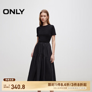 ONLY2025春季新款優(yōu)雅氣質(zhì)純色拼接短袖長(cháng)裙連衣裙女|125107024 H1Z 黑色 S