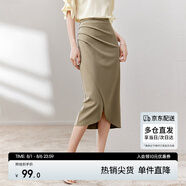 尚都比拉氣質(zhì)設(shè)計感半身裙女裝秋季開衩包臀裙顯瘦中長款裙子 深卡其色 M