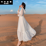 菲洛曼（FEILUOMAN）適合草原拍照連衣裙長(zhǎng)裙女新疆青海湖稻城亞丁沙漠旅行衣服大擺裙 白色（加長(zhǎng)款130裙長(zhǎng)） XL 【116-125】