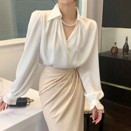 Radinka2025春秋新款智性風(fēng)女神范御姐氣質(zhì)颯套裝女通勤上衣包臀裙子SMY 白色V領(lǐng)襯衫 M