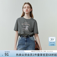 范思藍(lán)恩夏季縫紉機(jī)印花短袖t恤女春夏新款韓版寬松短袖上衣女T恤 煙灰色 S