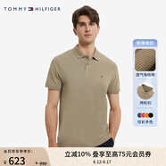 TOMMY HILFIGER【潮流多色】夏季男裝珠地棉商務(wù)休閑純色短袖T恤翻領(lǐng)POLO22109 卡其棕GXR XS (推薦：100-120斤)