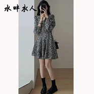 水畔衣人法式赫本風(fēng)碎花連衣裙女新款胖mm收腰遮肉設(shè)計感韓版內(nèi)搭A(yù)字裙子 圖片色連衣裙 M 85-100斤