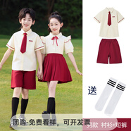 童然幼兒園園服夏裝英倫學(xué)院風(fēng)兒童班服小學(xué)生校服套裝夏季畢業(yè)照服裝 8216款酒紅男生套裝 140