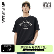 ABLE JEANS男短袖男t恤夏季復古字體百搭logo印花街頭短袖男t恤 黑色 XS